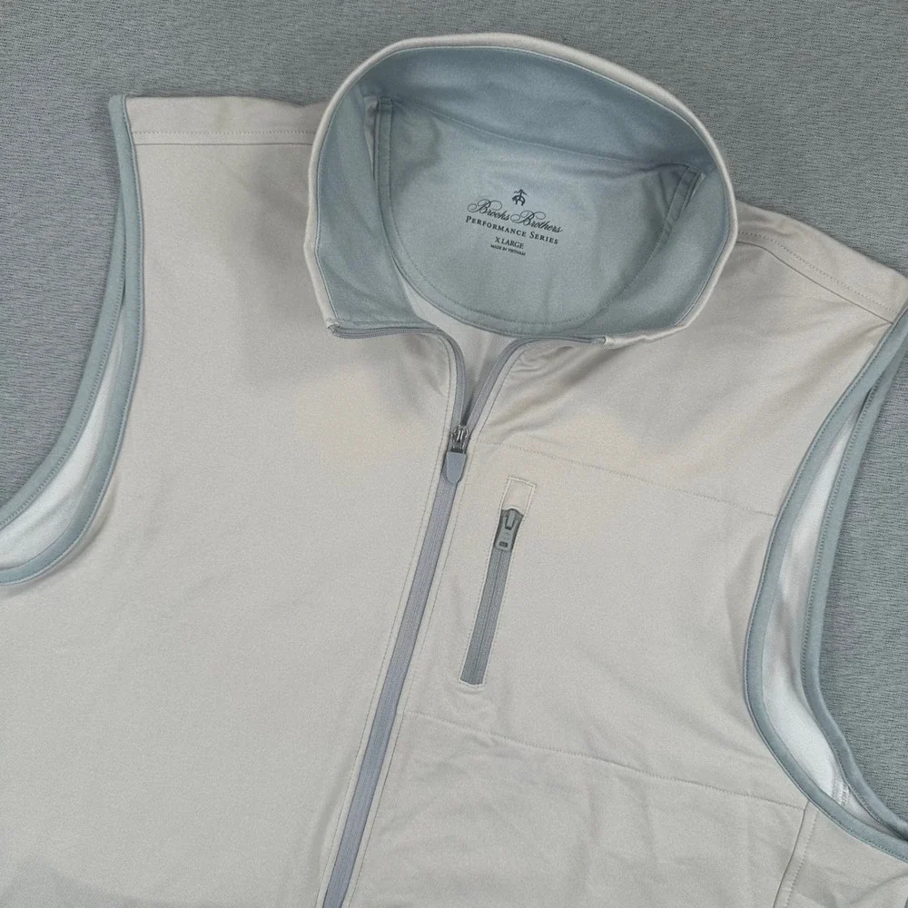 Brooks Brothers Performance Series Vest Mens XL Gray Full Zip Golf Stretch Stone